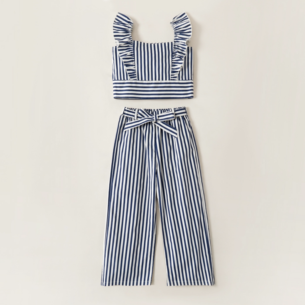 Blue and white Pants Two Piece